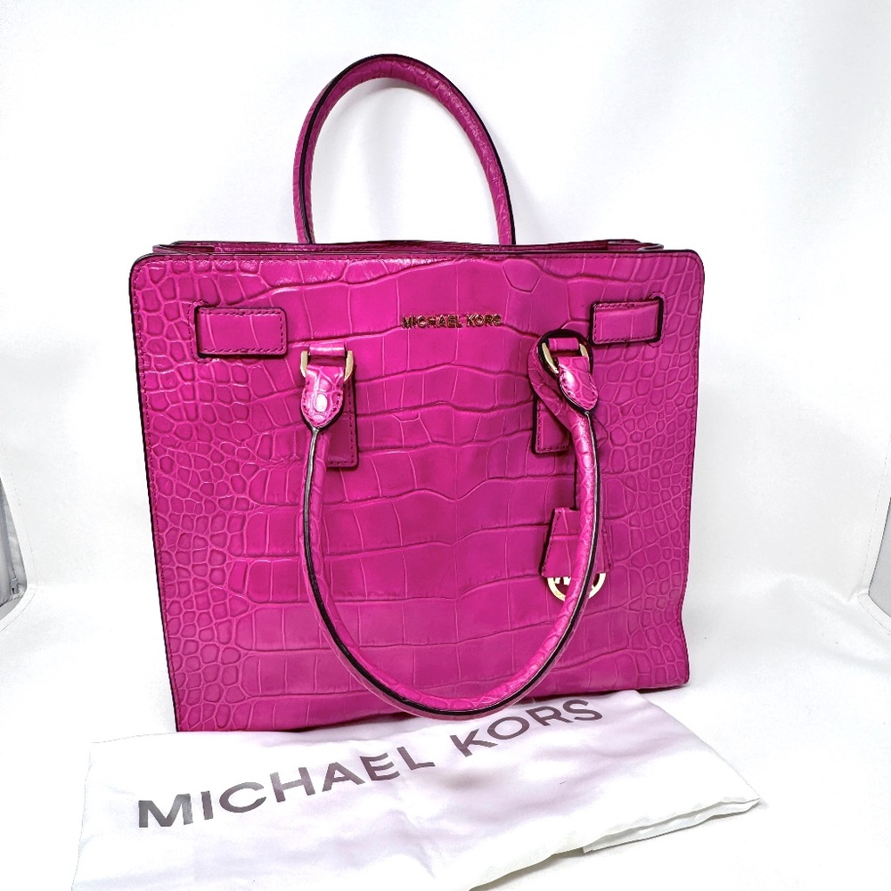 Michael Kors Dillon Raspberry Large Embossed-Leather North South Tote